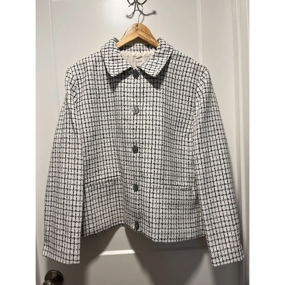 J Crew Women's Tweed Blazer Size 22 Collared Checked Lined Lady Jacket